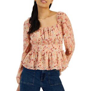 Planet Heart Floral-Print Chiffon Peplum Top (L)